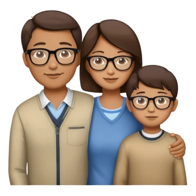 Asian Family with brown hair mom glassed dad son and son sticker