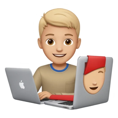 happy boy Graphic designer whit a MacBook sticker