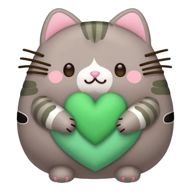 green heart pusheen sticker