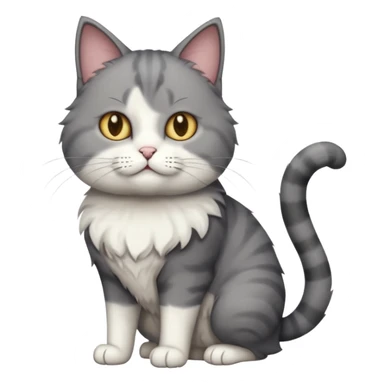 full body dumb looking large short hair dark grey and white cat sticker