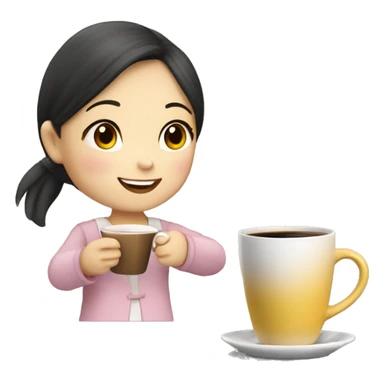 Create an animated emoji: a lovely Chinese little girl pushing a cup of hot coffee in and saying “thank you, my teacher!” sticker