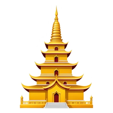 Dai minority pagoda in Xishuangbanna, simplified emoji style with bold outlines and bright colors, cartoon style golden Buddhist tower sticker