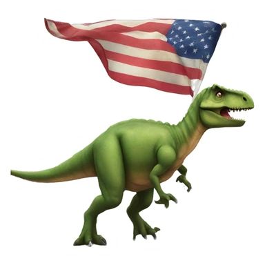 Dinosaur destroying city carrying American flag sticker
