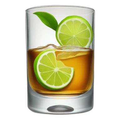 A single whiskey glass with a single slice of green lemon piece on it sticker