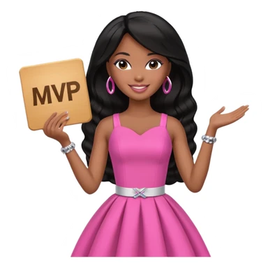 Black barbie, long black  hair, pink dress holding mvp sign  sticker