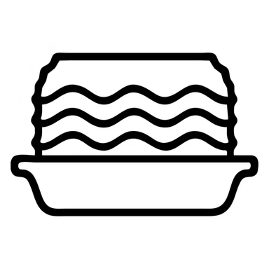 A dish of lasagna with visible pasta layers and sauce sticker