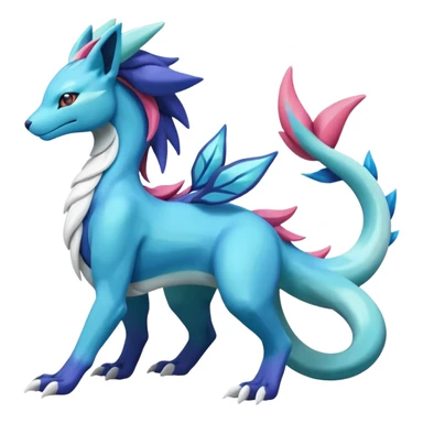 Suicune-Aurorus-Salandit-Glaceon-Meganium-fusion (full body) sticker