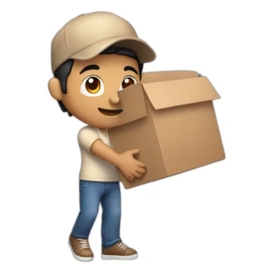 Tan skinned fit Man with black hair in a brown cap, blue jeans and beige polo T-shirt keeping a pasted box into his hands sticker