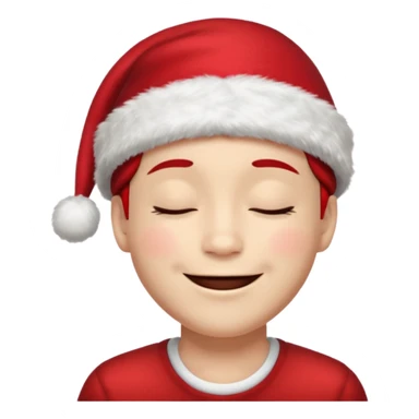 smiley face with closed eyes in a red Christmas hat sticker