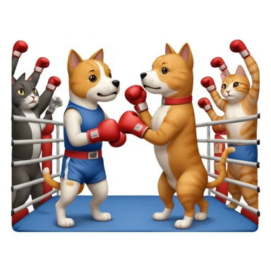 Dog boxing in a cage which a cat sticker