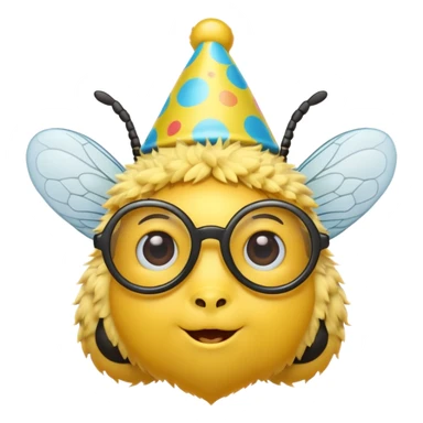 bee with party hat and eye glasss sticker