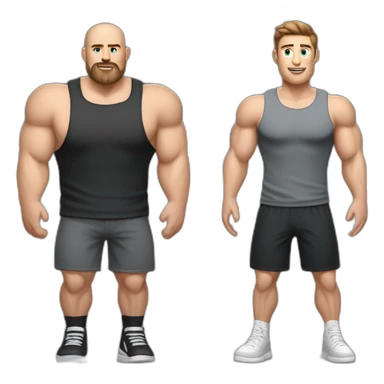 Full height realistic Actively gesturing with hands Pale skinned Fit Man With the biceps and brown hair in dark gray Sleeveless Mike, black oversize sports shorts, watch and white Sneakers sticker