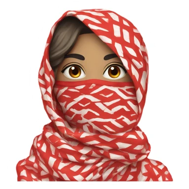 Woman wearing red and white patterned kuffiyeh covering mouth hand covering mouth sticker