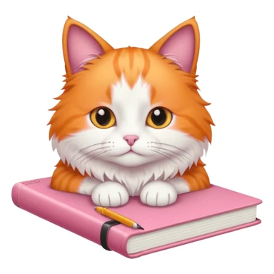 A pink note book with a orange and white cat on it sticker