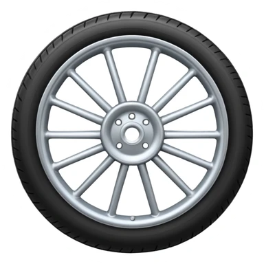 Realistic front-view wheel with perfectly symmetrical design, evenly spaced straight spokes, equal distance between each spoke, centered composition, smooth metallic texture, clean edges, no background. sticker