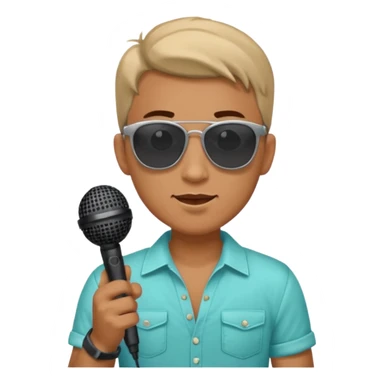 man with summer clothes and sun glasses holding microphone sticker