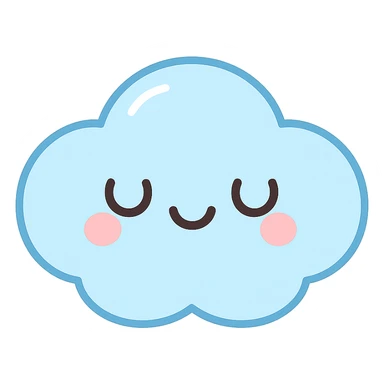 chibi cloud character, extra round and puffy, smiling with closed eyes, pastel sky blue, sparkles, subtle blush, kawaii vector sticker sticker