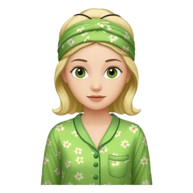 women in green pyjamas with headband sticker