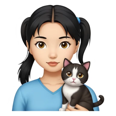 Asian Black haired girl with a ponytail with a cat  sticker