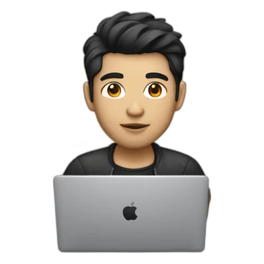 developer with macbook in front, light skin tone and black hair styled sticker