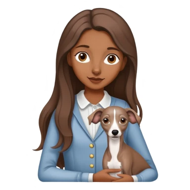 A girl with long brown hair holding a gray Italian Greyhound sticker