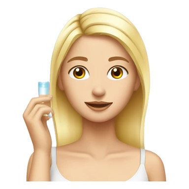 blond Girl applying skincare on her face with a skincare headband on sticker
