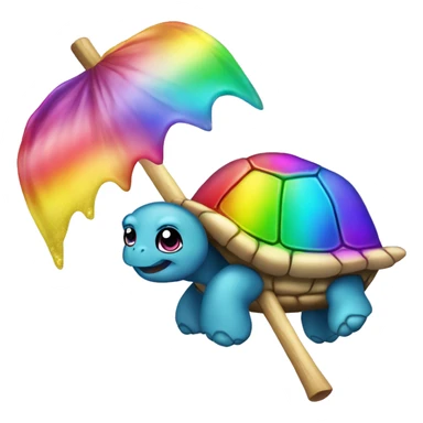 Kawaii rainbow chrome glittery turtle on witches broom sticker