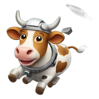 cow with udder flying to space while wearing a jetpack that is emitting flames sticker