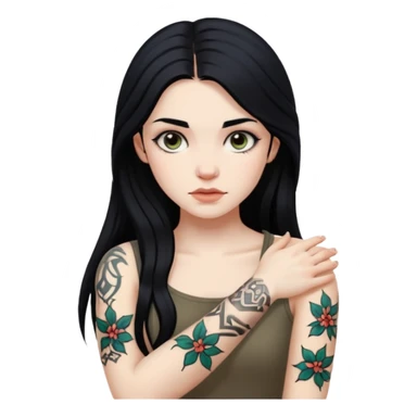 hyper realistic slavic Pale girl with long black hair arm tattoos sticker