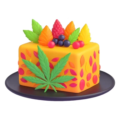 colorful frosted fruit cake with cannabis leaf on a plate sticker