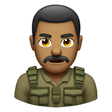 man with an angry face holding a army sticker