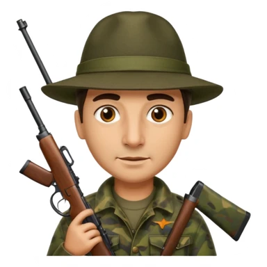 Camo Hunter With rifle Brown eyes No mustache Italian hunter, bigger nose, darker skin sticker