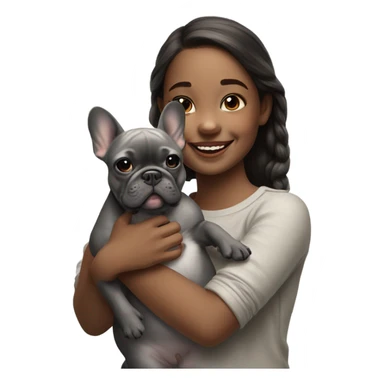 realistic portrait of girl with gray french bulldog  sticker