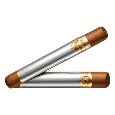 A luxury cigar emoji made of silver chrome, smooth metallic texture, minimal shape, glossy reflections, rich swag aesthetic, iOS emoji style, centered, clean white background sticker