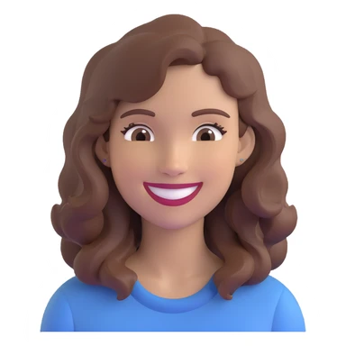 detailed emoji focusing on the face of a smiling woman with wavy brown hair, clean and classic style, no extra accessories sticker