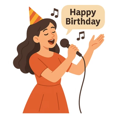 flat toon style lady singing a birthday song sticker