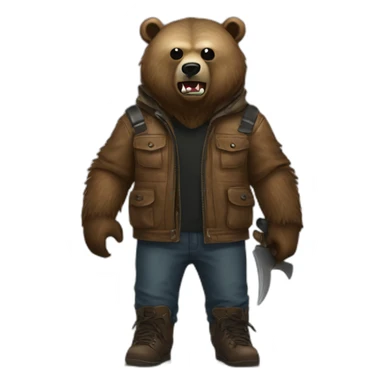 Grizzly wearing Jason Voorhees sticker