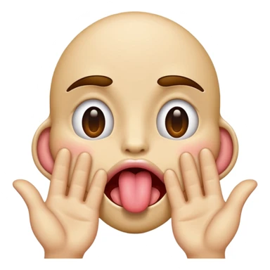 Squinting eyes emoji with tounge out and hands next to the mouth opening it  sticker