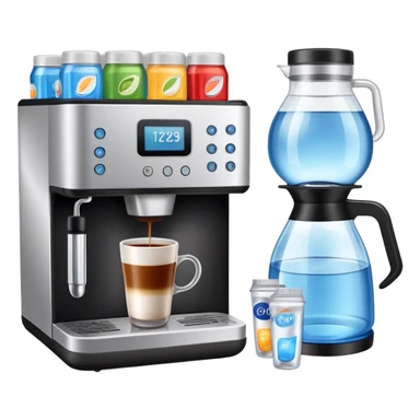 A coffee machine with coffee capsules, tea bags, and bottled water – cozy and welcoming style sticker