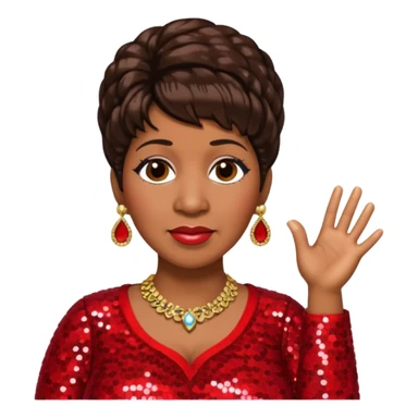 Aretha Franklin with dark brown hair, red sequin outfit sticker