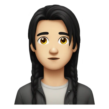 european teenager boy long black hair serious face sticker