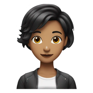a girl listening an pointing to her ear black black hair with short bob hairlstyle sticker