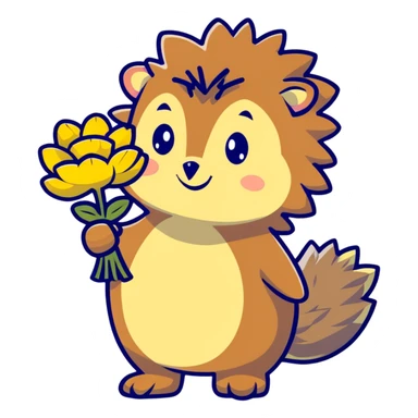 hedgehog with a bouquet of yellow dandelions sticker