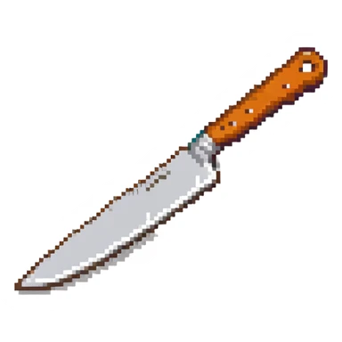 Make the butcher knife have a wooden handle, keep pixel art style, no background. sticker