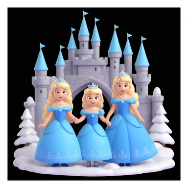 girls in a  snow princess dress, snow castle background sticker