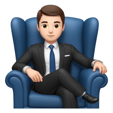 businessman sitting in an armchair, confident relaxed pose, formal suit and tie, professional corporate vibe, 3D cartoon style, mobile game icon style, clean background, no text, no watermark
 sticker