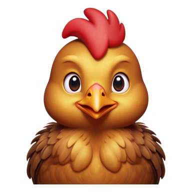 Cinematic Cute Brown Chicken Portrait Emoji, Head tilted playfully and inquisitively, featuring a lustrous brown feathered coat with a natural sheen and a subtle red comb, round, sparkling beady eyes filled with curiosity, Simplified yet irresistibly adorable features, highly detailed, glowing with a warm, friendly glow, high shine, affectionate and lively, stylized with a touch of country charm, bright and endearing, soft glowing outline, capturing the essence of a mischievous yet loving chicken, so playful it feels like it could peck out of the screen and into your arms! sticker