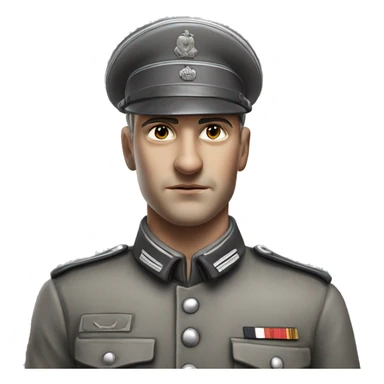 photorealistic 30 years old german soldier the middle of the XX century gray uniform detailed face with wrinkles, closed mouth, small eyes  sticker