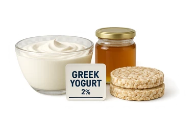 Yogurt Greco 2%
Miele (senza il cucchiaio di legno)
Gallette di Riso
vista frontale, iperrealistico 4k sticker