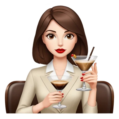 busty white girl with red lips and shoulder length brunette hair holding an espresso martini  sticker